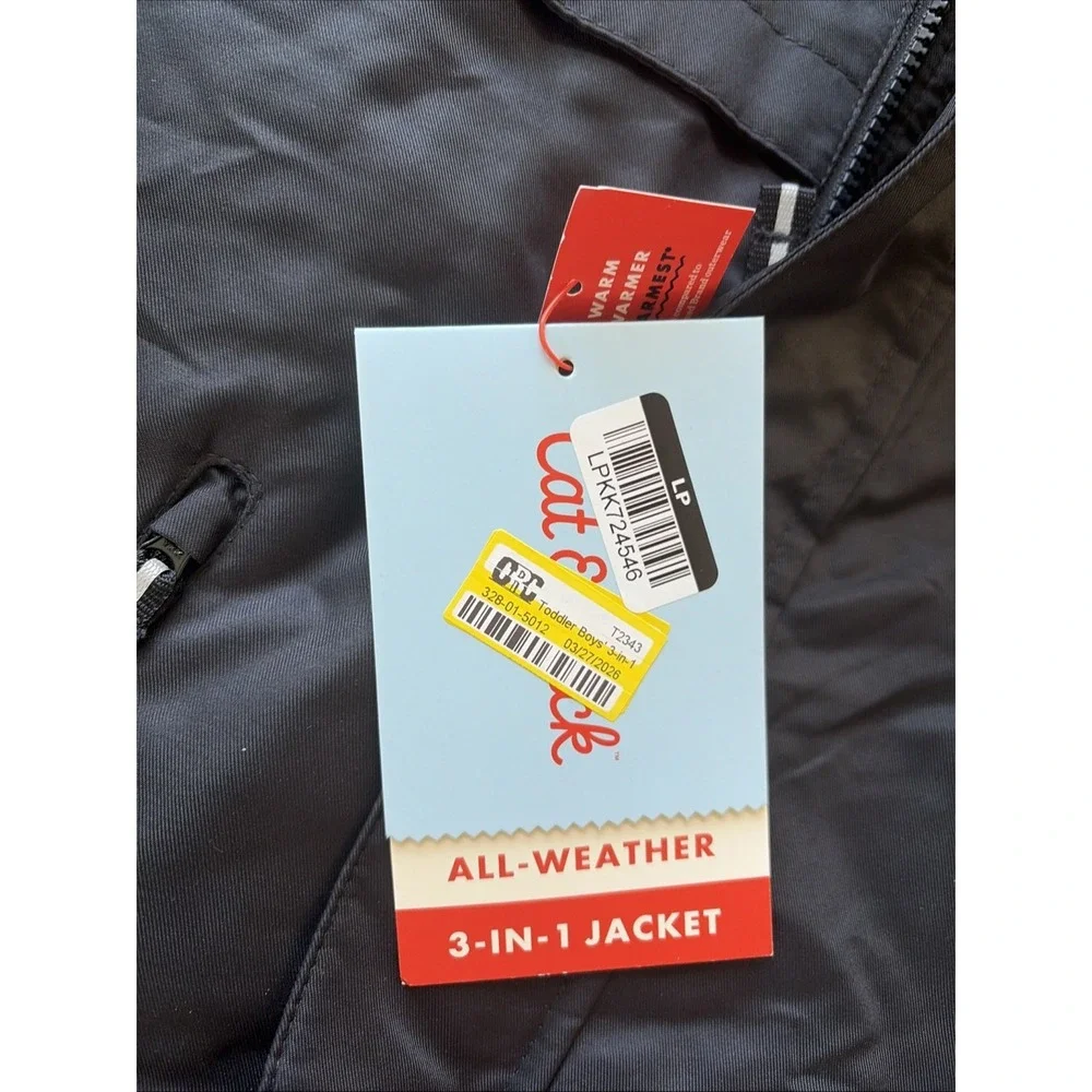Cat & Jack Toddler Boys Girl 2T Black 3-in-1 Winter Jacket and Snow Bibs Set NWT